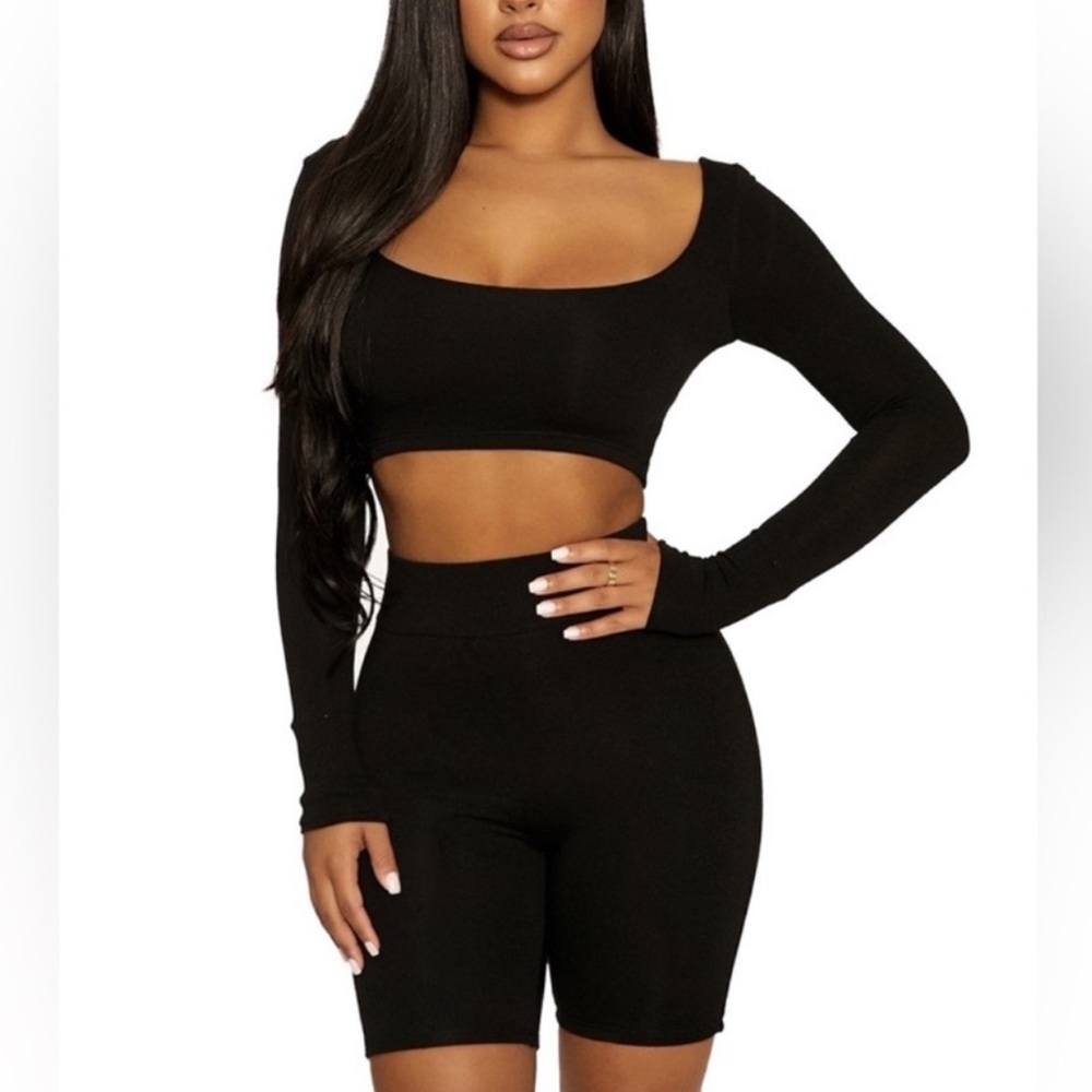 Naked Wardrobe Black Ribbed Compression Biker Shorts